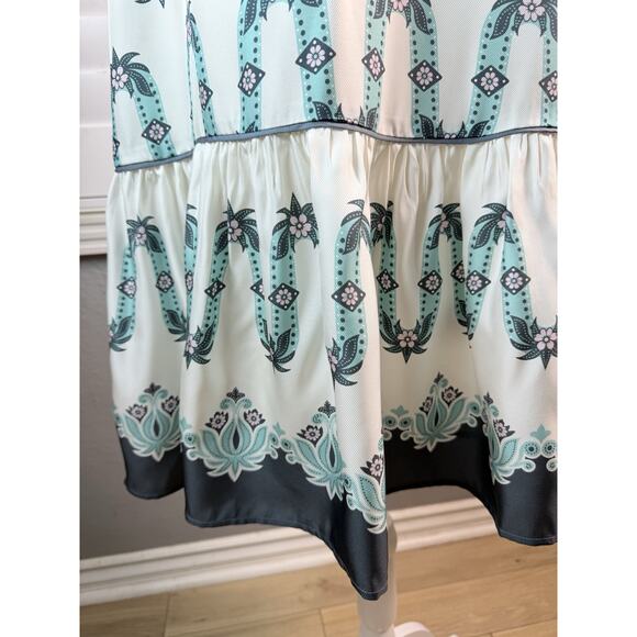 Amour Vert Box Silk Twill Tiered Geo Seafoam Puff Sleeve Sm NWT - Picture 4 of 9